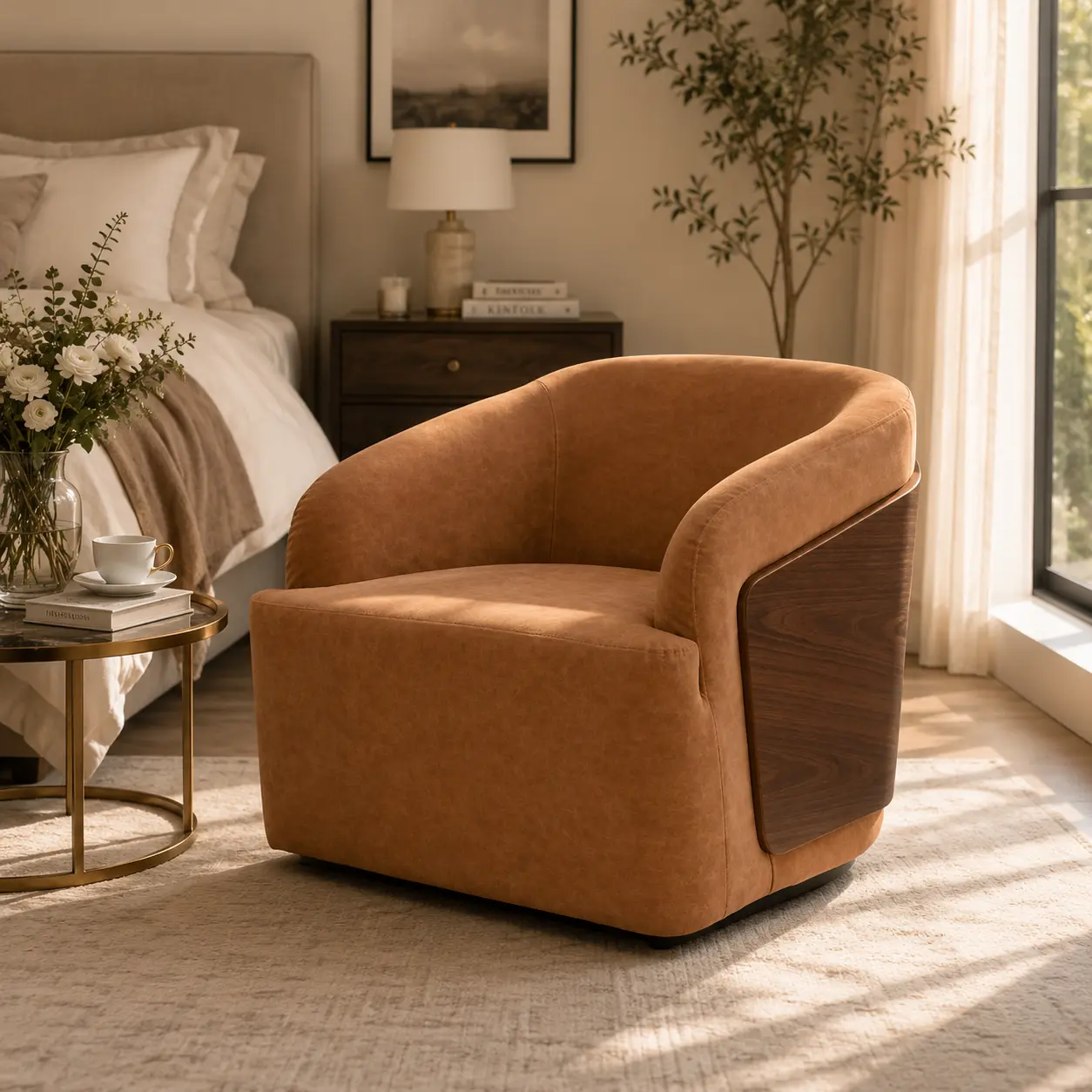 Baliaa Swivel Accent Chair Faux Leather Swivel Barrel Chair Comfortable Mid Century Modern Chair Upholstered Metal Base Armchair for Living Room Bedroom Office Large Vintage Black