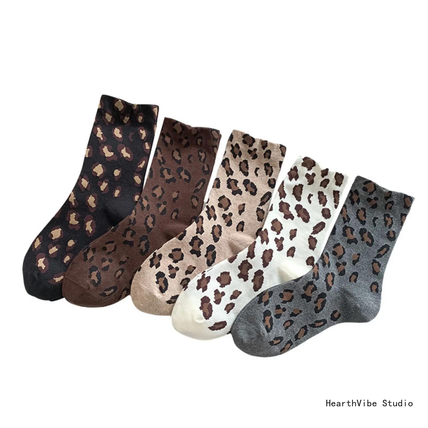 Women's Calf High Gym Socks, Trendy Leopard Print Slouch Style with Wide Cuff, Seamless for Autumn and Winter Wear, Sporty Chic, French Terry, Seamless Socks, Wide-Cuff Slouch, Trendy Look, All Over Print Sports Socks