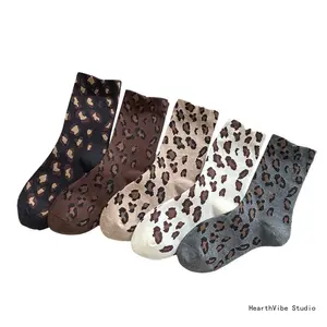 Women's Leopard Print Mid-Calf Sock Set - Autumn/Winter Sports & Outdoor Accessory, Wide-Cuff Slouch Design, Seamless, Trendy Versatile