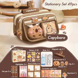 Capybara Theme Stationery Gift Set with Pencil Box, Stickers, Pendant, School Supplies, Perfect for Students and Classroom Rewards