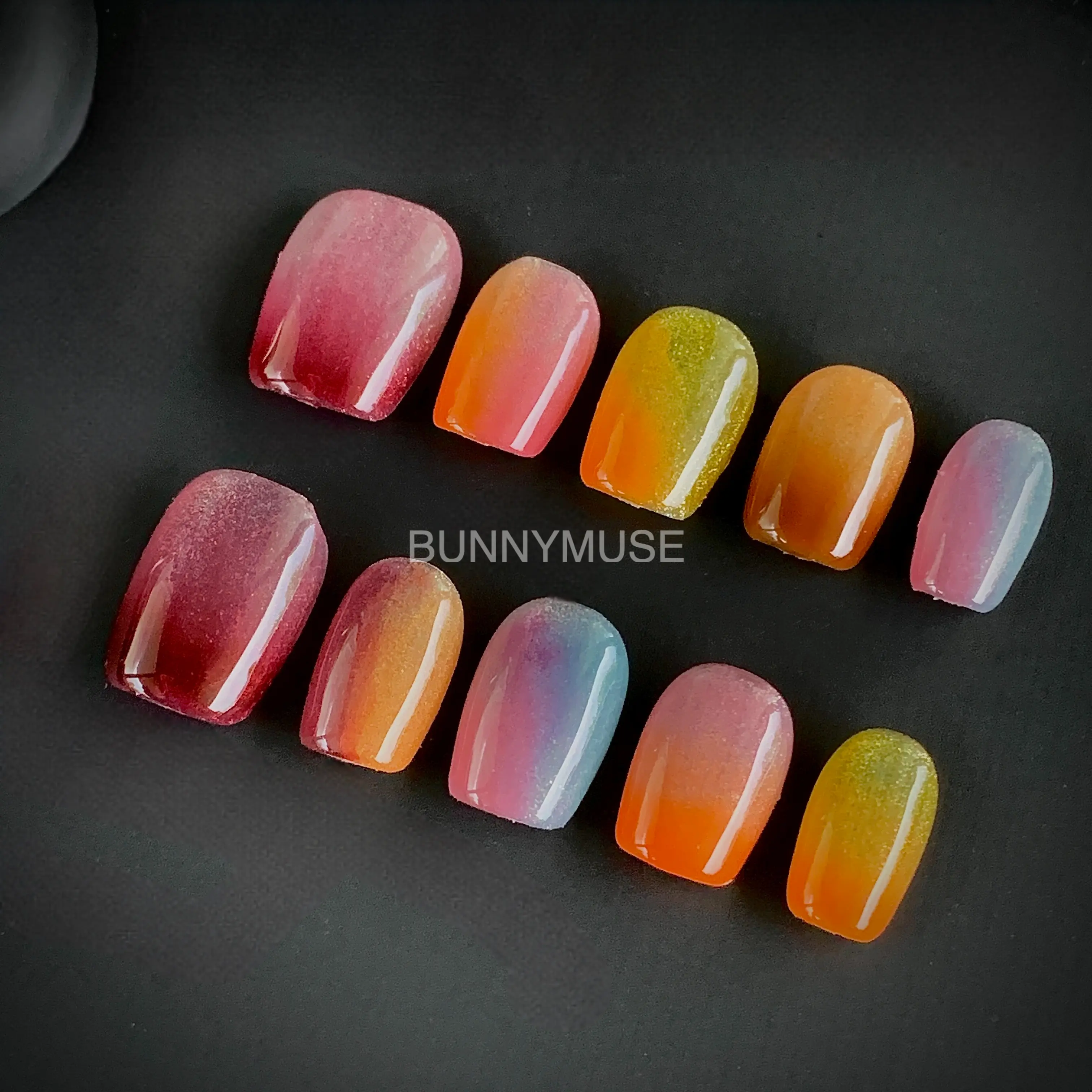 [BunnyMuse] Handmade Press on nails Hard Candy | Cat eye nails, short oval, fruit nail,  party nail, short nail, coffin nail, cute nail,  clean girl nail, vanilla girl nail, cherry nail, summer nail, sweet nail