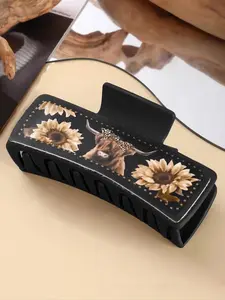 Retro sunflower and cow pattern hair clip, fashionable and casual retro hair clip, suitable for daily wear, vacation and dating occasions, and also a surprising and exquisite small gift, Goddess hair clip