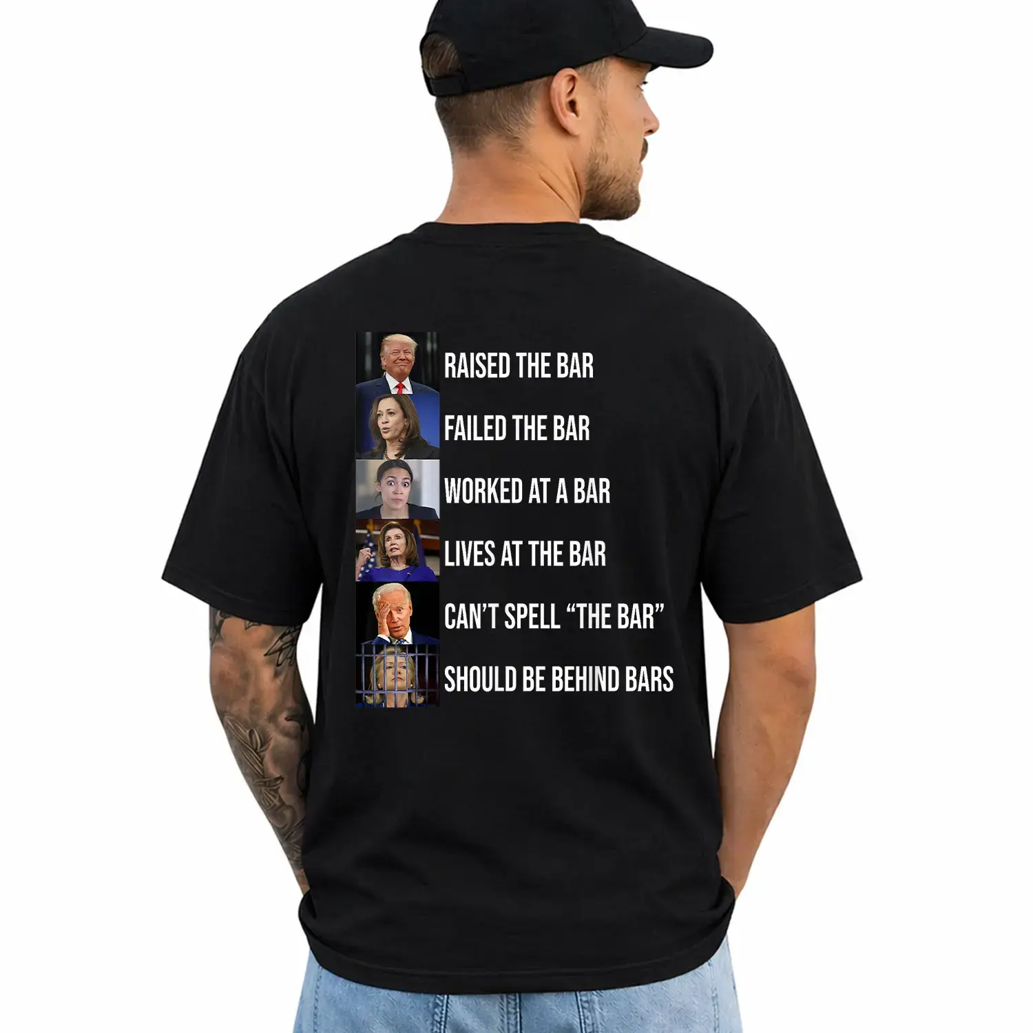 Trump Raised The Bar Failed The Bar T-Shirt, Short Sleeve Printed Graphic Shirt, Daily Casual Cotton Menswear comfy anyone apparel top tees everyday tshirt