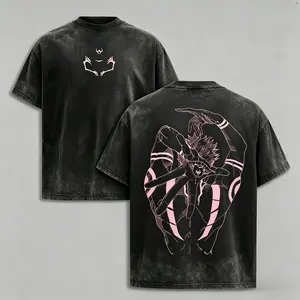 Unisex Oversized Retro Limited Vintage Ryomen Sukuna Signature Jujutsu Kaisen Double-Printed Washed Ribbed Seamless Shortsleeve Cotton Garment, Premium Fabric Fashion Aesthetic Menswear T-Shirt for Anime Fans，funny graphic tee, men’s trendy t-shirts,