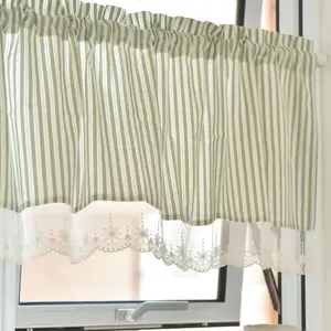 Striped Pattern Lace Valance, 1 Count Exquisite Retro Style Valance Curtain, Valance for Home Kitchen Window Decor, Home Decor Supplies, Home Decoration Curtain, Attached Valances