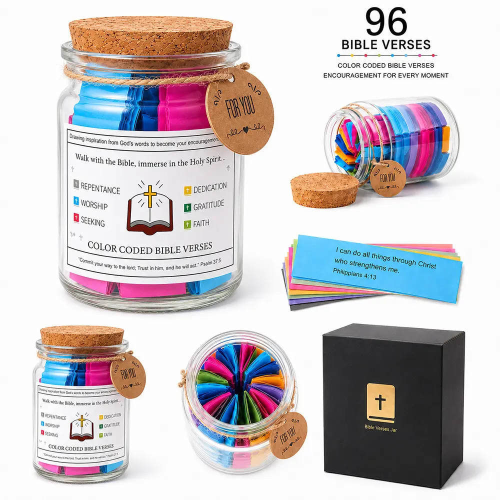 Bible Verses Jar - Color Coded Scripture Cards Religious Gift & Perfect Birthday Gift For Daily Christian Encouragement