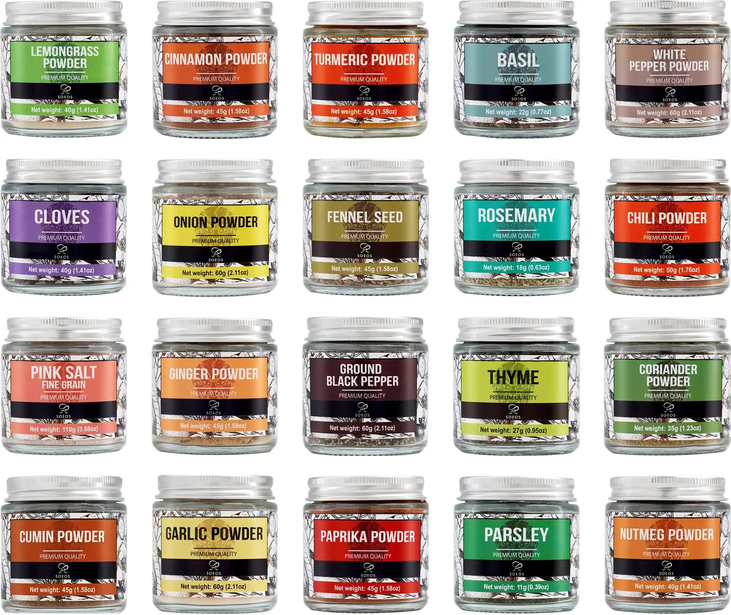 Soeos Spice Seasoning Set of 20, 31.49oz(903g), With Integrated Grinders, Salt and Pepper Grinder Set, Pure and Fresh Perfect for BBQ Seasoning Gift Set, Grilling Spice, Herb, Spice & Seasoning Gifts