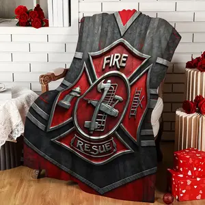 1pc Firefighter First Responder Blanket - Maltese Cross Design with FIERY FIERY FIERY Text - Soft Flannel Firefighter Gift for Firefighters, First Responders, Firefighter Supporters