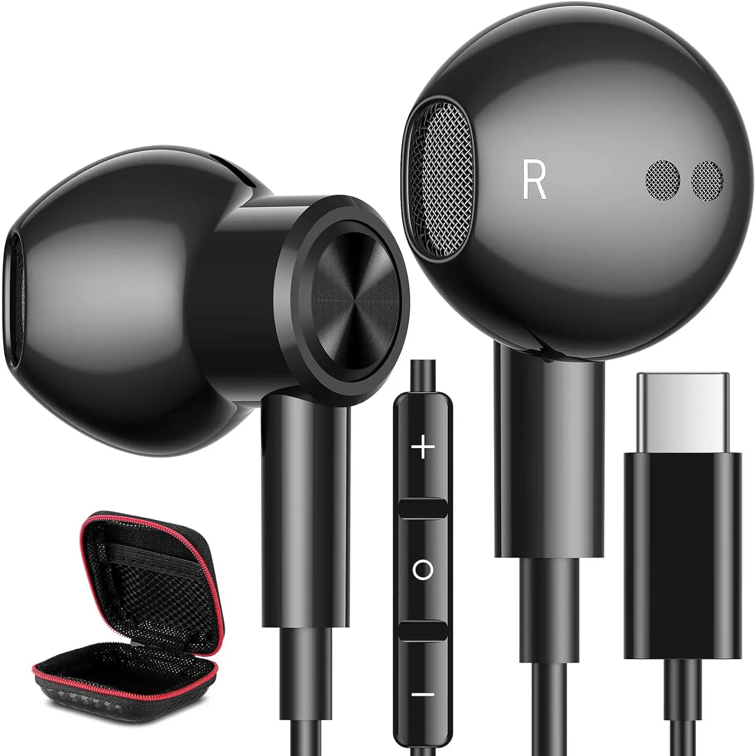 USB C Headphones Type C Earphones for  Galaxy S25 Ultra S24 Plus S23 S22 S21 S20 HiFi DAC Magnetic for  Wired Earbud with Microphone for iPhone 15 16 Pro Max 16e Android Pixel 10 9 8 Black