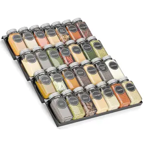 LUSNM Spice Drawer Organizer 4 TierAdjustable Spice Rack For DrawerDrawer Spice Rack Organizer for Spice Jars Herbs and Seasoning - Kitchen Cabinet Drawer Storage 2 Pcs(Jars not included) (BLACK)