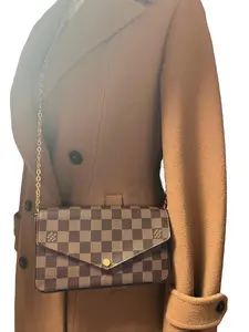 Pre-owned Louis Vuitton Leather Shoulder Bags Damier Ebene Pochette Félicie Classic Checkered Design Crossbody Bag with Gold Hardware