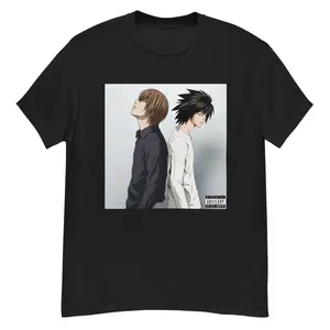 Light x L Lawliet Cotton Shirt, Death Note Characters Anime standing back to back album cover