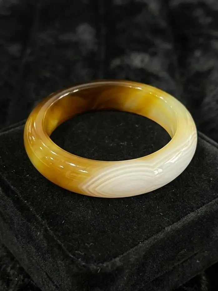 Banded Agate Bangle - Polished Surface, Layered Banding Patterning, Honey-Espresso Chalcedony, Golden Caramel Earth Tone, Unisex Statement Jewelry, Grounding Balance Accessory, Inner Diameter: 55.25 mm, Natural Crystal Bracelet, Elegant Style, Adults, Dis