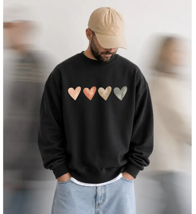 Watercolor Heart Sweatshirt Cute Love Crewneck, Pastel Hearts Valentine Sweater, Minimalist Romantic Pullover, Soft Vintage Heart Graphic, Cozy Gift for Women, Girlfriend Gift