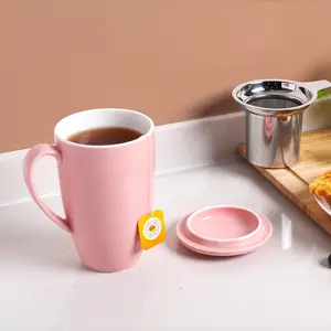 Garvee 16 oz Tea Cup, Porcelain Tea Mug with Loose Leaf Infuser and Lid, Microwave and Dishwasher Safe, Ceramic Steeping Tea Cup Gifts for Tea Lover