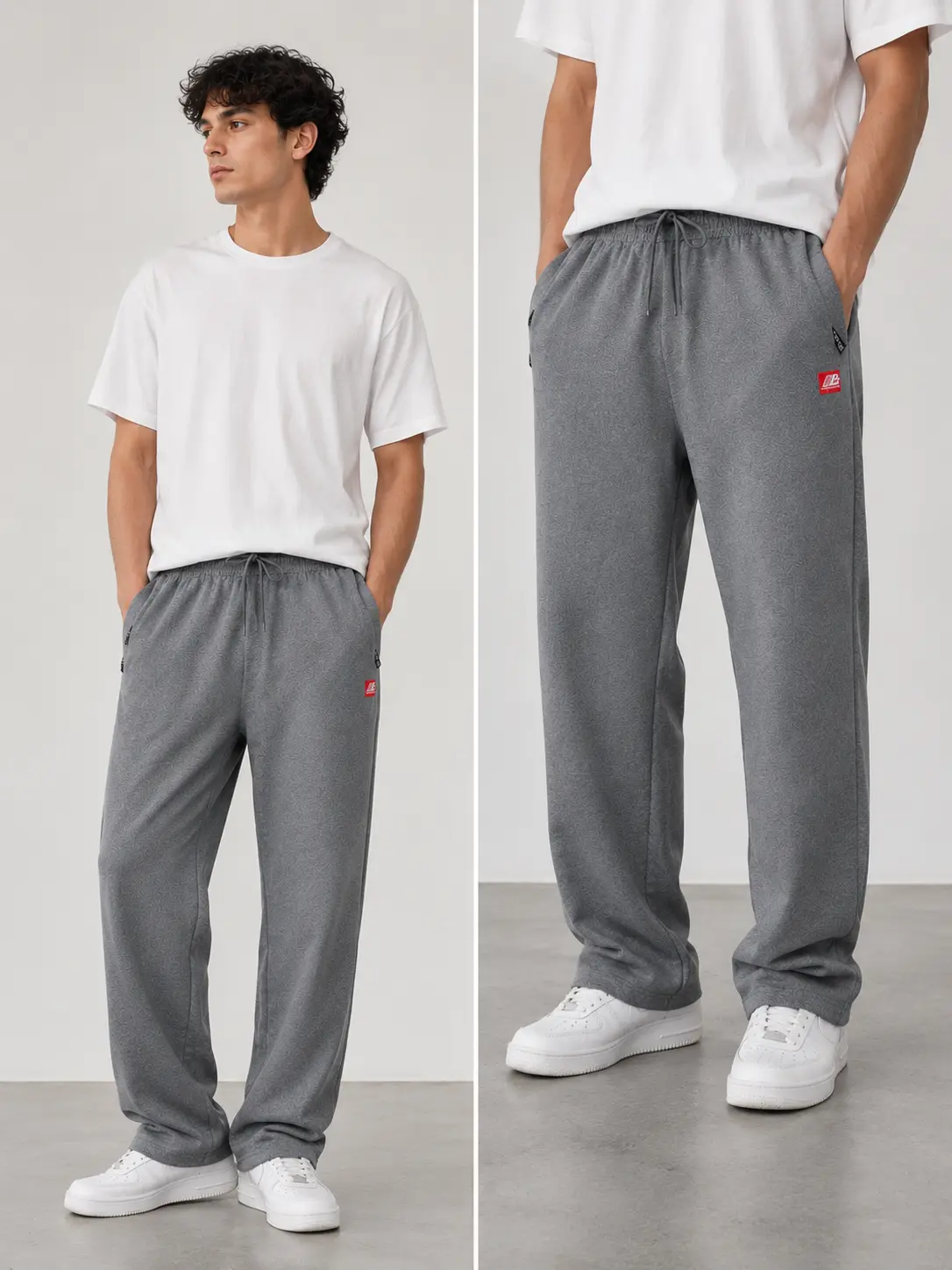 Men’s straight-leg athletic sweatpants with zippered pockets, drawstring elastic waistband—versatile everyday running casual pants