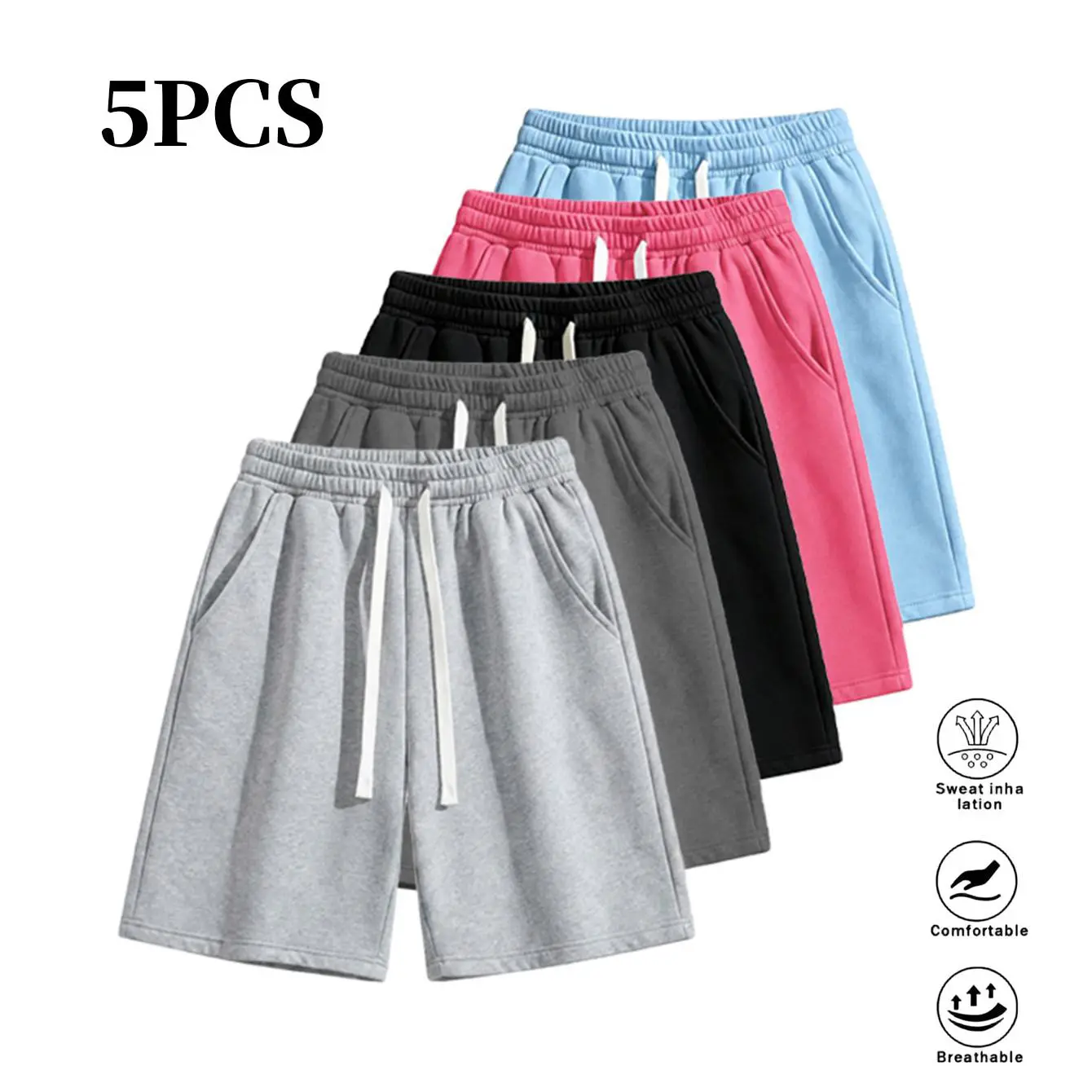 Summer vibe men’s solid-color shorts with pockets at the waist; lightweight, breathable, casual, comfortable shorts suitable for running and gym workouts; unisex shorts for all seasons.