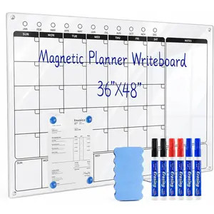 48" x 36"  Ultra-White Glass Calendar 3-in-1 Monthly & Weekly Planner - Frameless  Tempered Dry Erase Board for Office or  Kitchen (Includes 6 Markers)