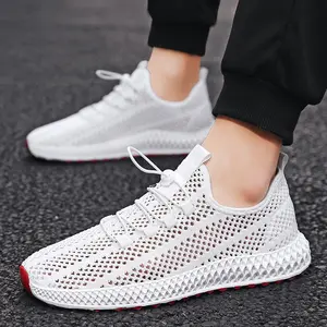 Summer New Trendy Fashion Mesh Breathable Shock-Absorbing Solid Color Hollow Red Bottom Running Kicks Casual Men's Sports Shoes Runner