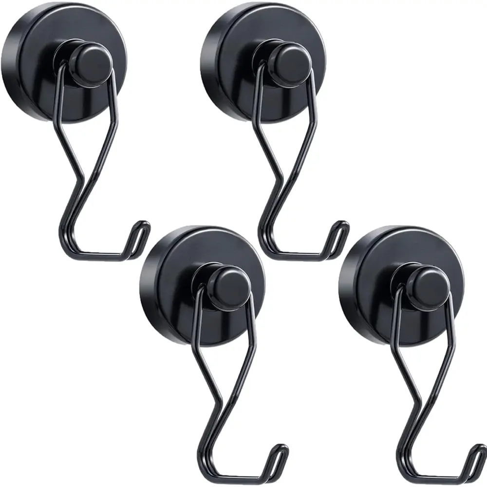 Heavy Duty Neodymium Magnetic Hooks Pack (100LBS Capacity) - Smooth, Silver, Lightweight, Waterproof, Rust-Proof Home Organizer Hooks for Kitchen, Outdoor Hanging, Tool/Key Holding