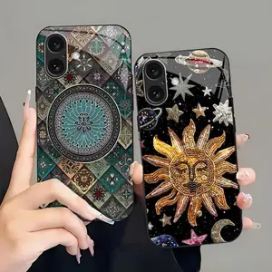 Boho Festival Aesthetic Smartphone Casing, Celestial Sun Mandala Whimsigoth Glass Protector for iPhone 16 Plus - 975, Mobile Phone Accessories, Cellphone Cover