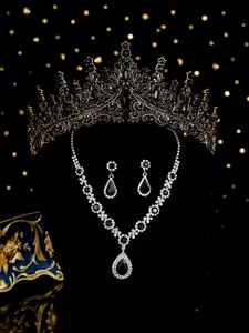 Elegant Bridal Jewelry Set, Wedding Set, Teardrop Jewelry Set, Including Crown & Necklace & Dangle Earrings, Fashion Jewelry for Party, Daily Decor, Trendy All-match & Exquisite Jewelry for Birthday Gift