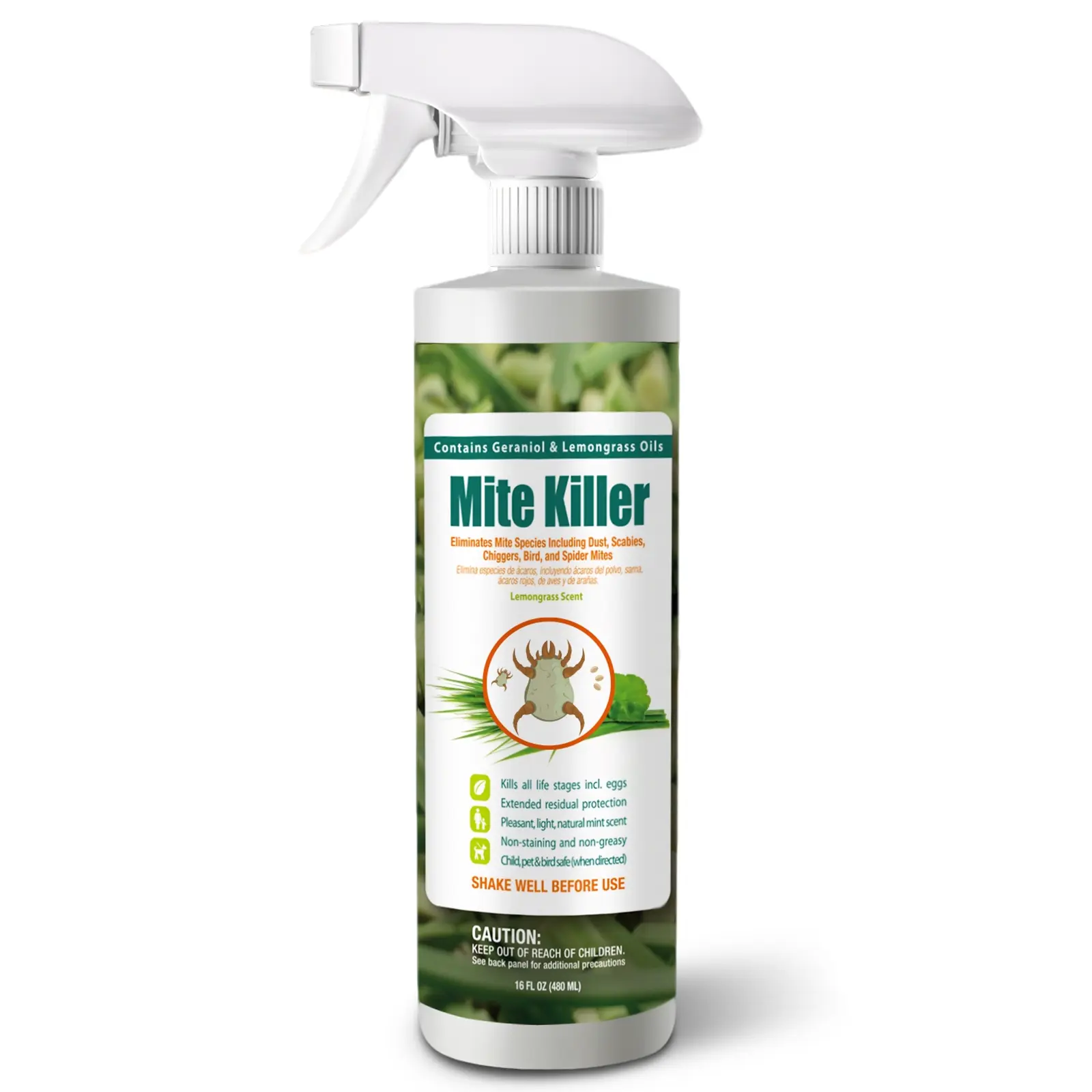 EcoVenger Mite Killer 16 OZ Spray, Kills Dust Mites, Scabies, Bird Mites, Chiggers, Poultry Mites, Spider Mites for Residential, Plant, Animals & Birds, Plant-Based and Non-Toxic