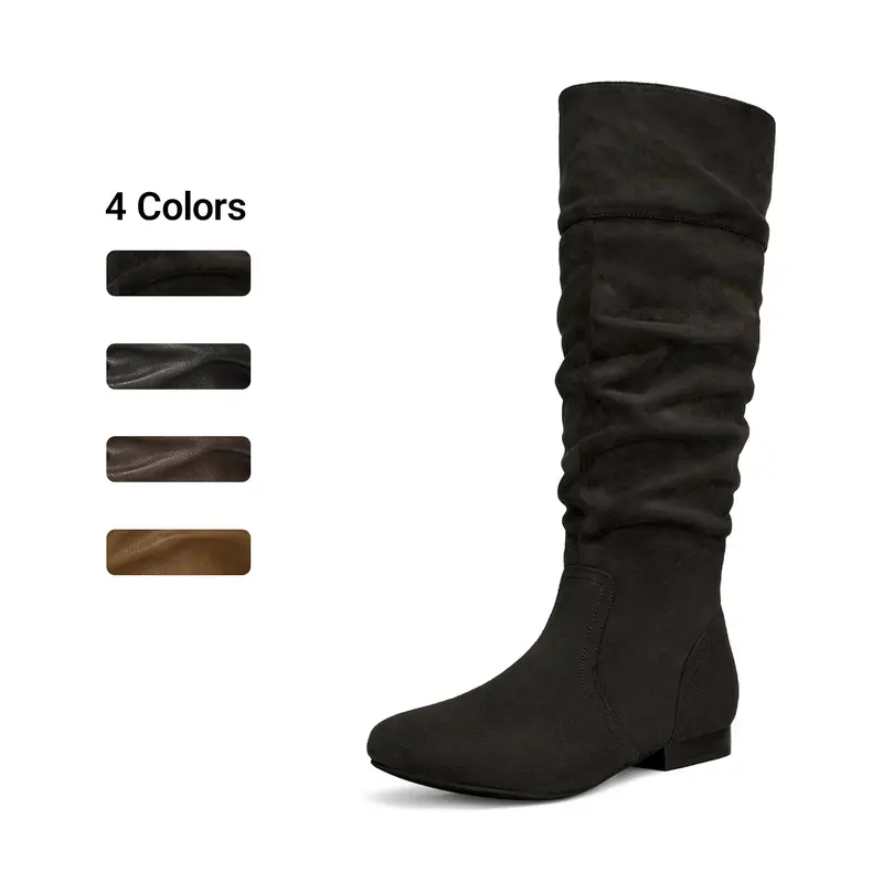 DREAM PAIRS Women's Knee High Boots - Pull-On Fall Winter Shoes for Women, 0.5-in Low Heel, Warm Faux Fur Lining, Zipper Closure, Effortless Wear Casual Footwear Fashion