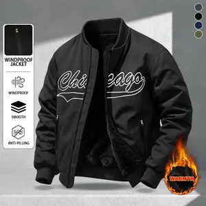 Men's Casual Baseball Collar Jacket with Letter Design, Fleece Lined, Windproof Surface, Warm without Losing Temperature, Suitable for Daily Life, Sports Activities, Campus Style, Essential for Winter