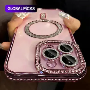 New Luxury Fashion Glitter Diamond Transparent Case for iPhone 17 Air, 17, 16, 15, 14 Plus, 13, 12 and 11 Pro Max, Magnetic Wireless Charging Back Cover #GLOBAL PICKS