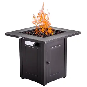 YYDS 28in Propane Fire Pits Table, 50000 BTU Gas Square Outdoor Dinning Firepit Fireplace Dinning Tables with Lid, Lava Stone, ETL Certification, for Outside Garden Backyard Deck Patio