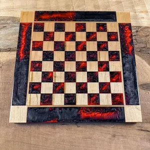 Red and Black Maple Wood Chess Board (INCLUDES PIECES)