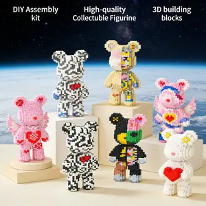 Multicolor Surprise Gift Bear 3D Animal Building Blocks DIY Building Model Decoration, Bookshelf Home Office Cabinet Decor, Party Living Room TV Stand Display