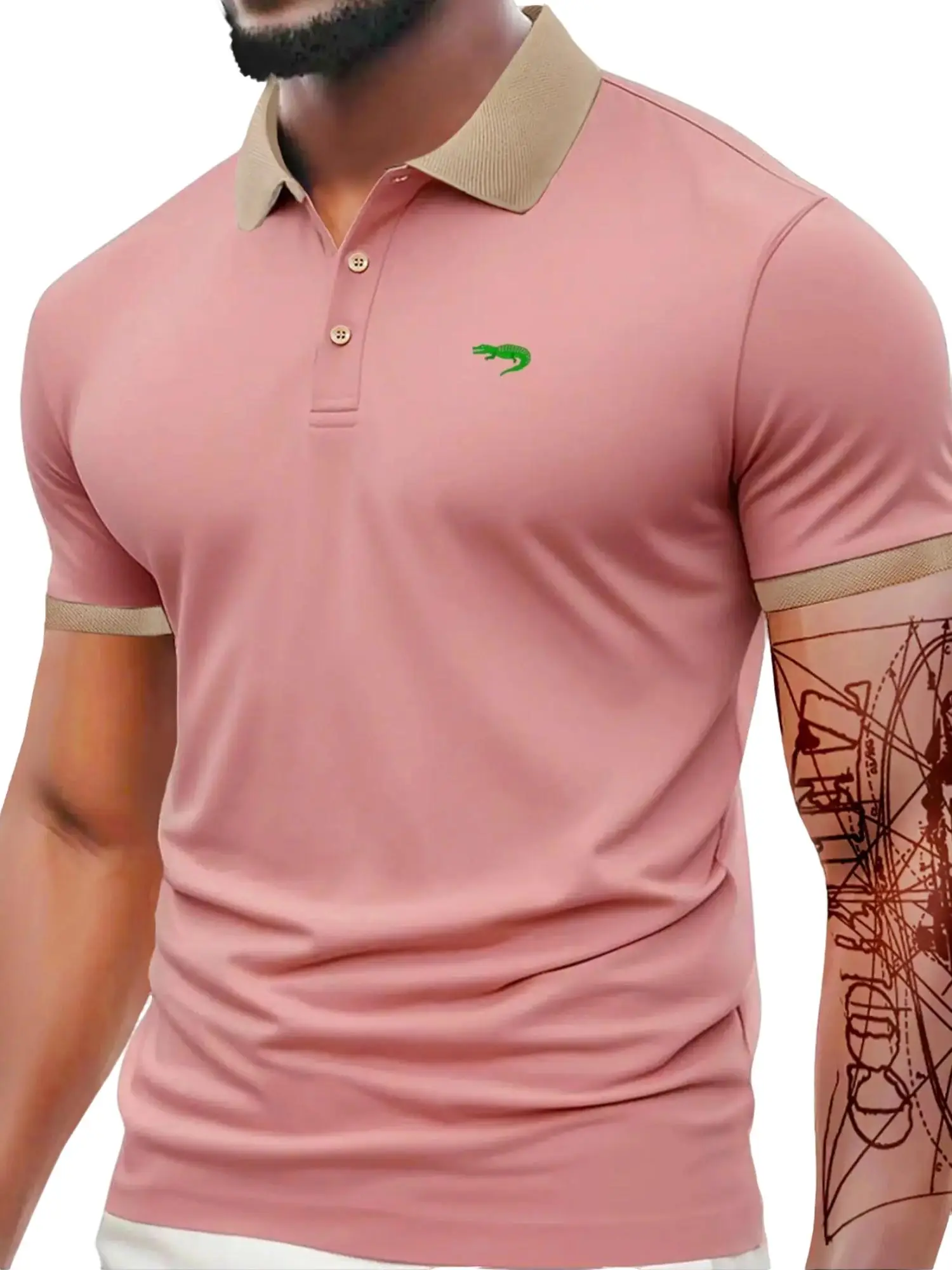 Men's Regular Fit Letter Print Shortsleeve Polo Shirt, Casual Short Sleeve Collared Top for Summer, Fashion Men's Clothes for Daily Wear, Menswear, Sm