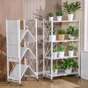 4-Tier Heavy Duty Foldable Metal Rack Storage Shelving Unit with Wheels,No Assembly Moving Easily Organizer Shelves Great for Garage Kitchen,Portable and Holds up to 1000 lbs