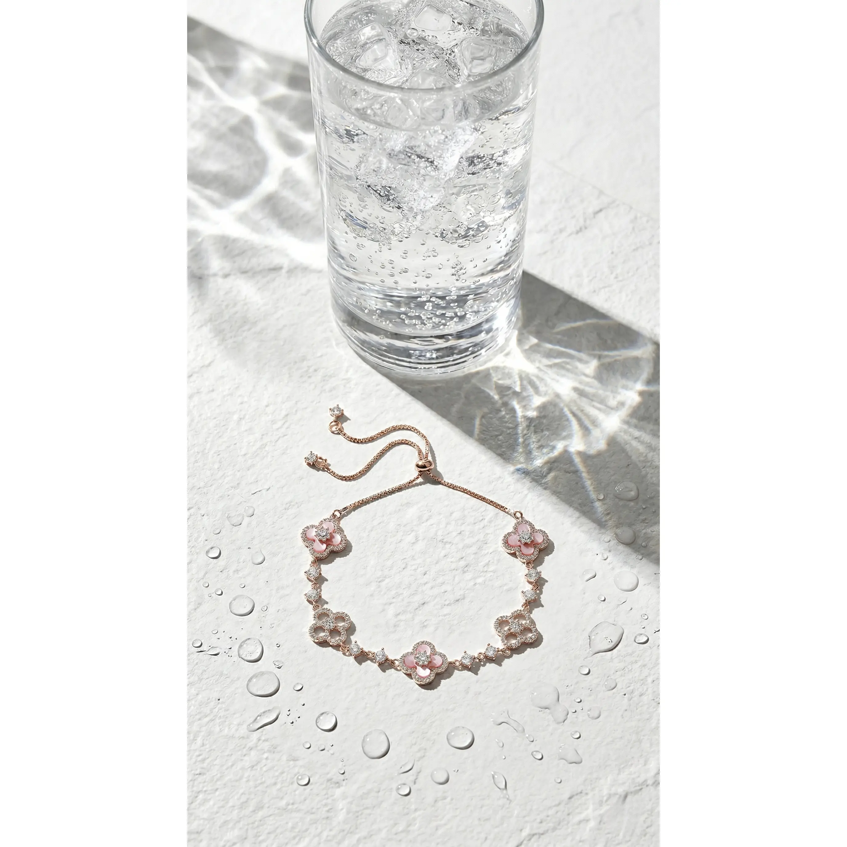 Adjustable Alloy Four-Leaf Clover Bracelet, Skin-Friendly Design, Waterproof Silver Color Bracelet