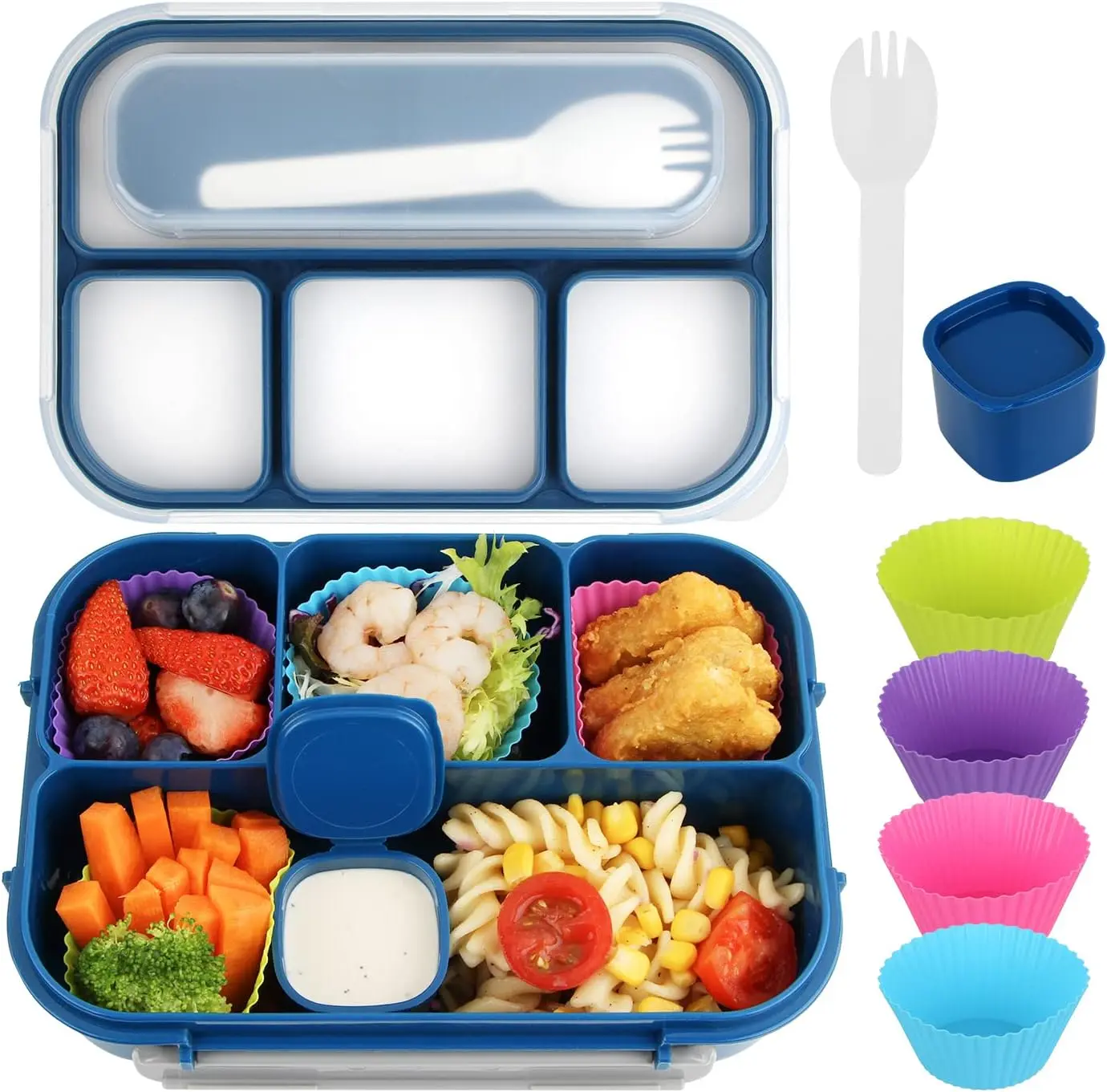 Bento Box Adult, Box Kids, Containers for Adults/Kids/Students,1300ML-4 Compartment Bento Box (blue)