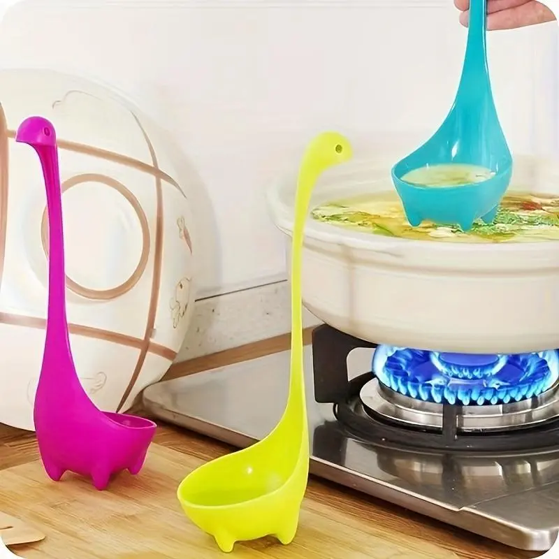 Creative Kitchen Utensils, 3 Counts/set Lovely Dinosaur Design Strainer Spoon, Plastic Spoons, Kitchen Cooking Utensils, Kitchen Gadgets, Kitchen Cooking Accessories