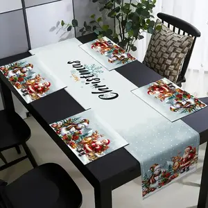 5/7 piece Christmas table flag and placemat set, featuring Santa Claus, snowman, Christmas tree patterns, can be wiped clean, suitable for daily use, festive party decoration, Dining table centerpiece, Christmas ornaments