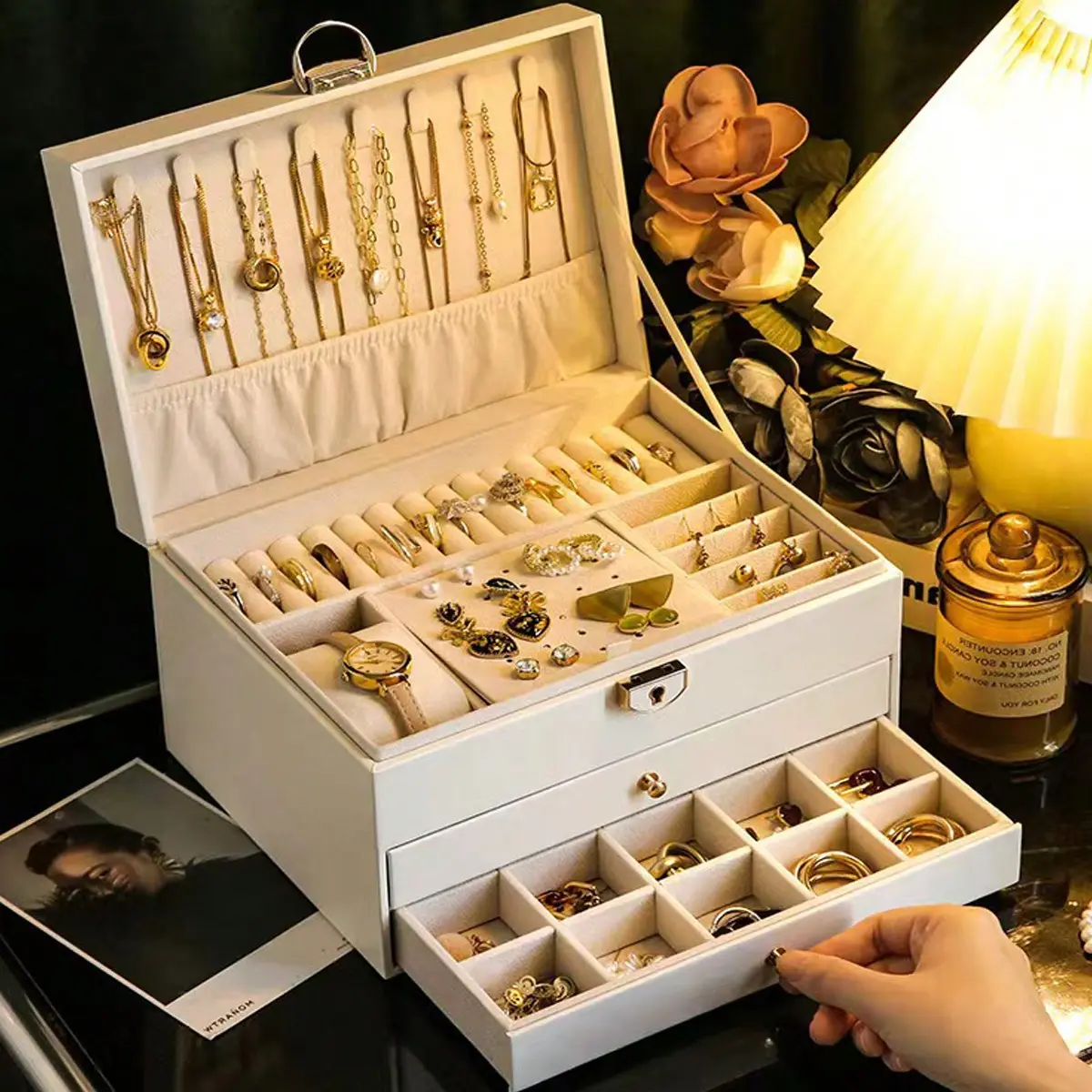 This 3 Layer Jewelry Box Finally Keeps Every Piece Visible and Untangled – Removable Trays for Rings Earrings Necklaces and Bracelets, Elegant Display Organizer That Makes Your Dresser Look Instantly Tidier