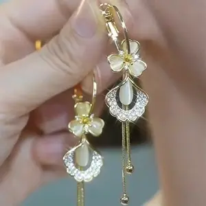 LisiZen Floral Tassel Ball Drop Earrings for Women, 2025 Trend Luxury Chic Jewelry, Elegant Statement Long Dangle Hoops DZEH2658