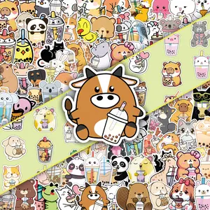 Cute Pet Milk Tea Pattern Sticker, 100pcs/set Self Adhesive Decorative Stickers, DIY Decals for Water Bottle, Laptop, Phone Case, Scrapbooking, Journal Making