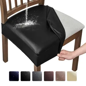 2025 New Waterproof PU Leather Seat Covers for Chairs Set of 4 Stretch Dining Chair Seat Covers Stable Washable Chair Protectors Slipcovers for Home Kitchen Office