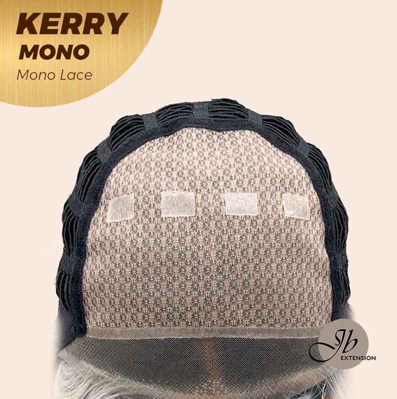JBEXTENSION KERRY MONO Monofilament Handmade Wig 6X5 Full Monofilament Hand Tied Top Wig 18 Inches Grey with Dark Root Mono Lace Wig With Anti-slip Silicone Strips Glueless Wig KERRY MONO【BENDY EAR TABS】