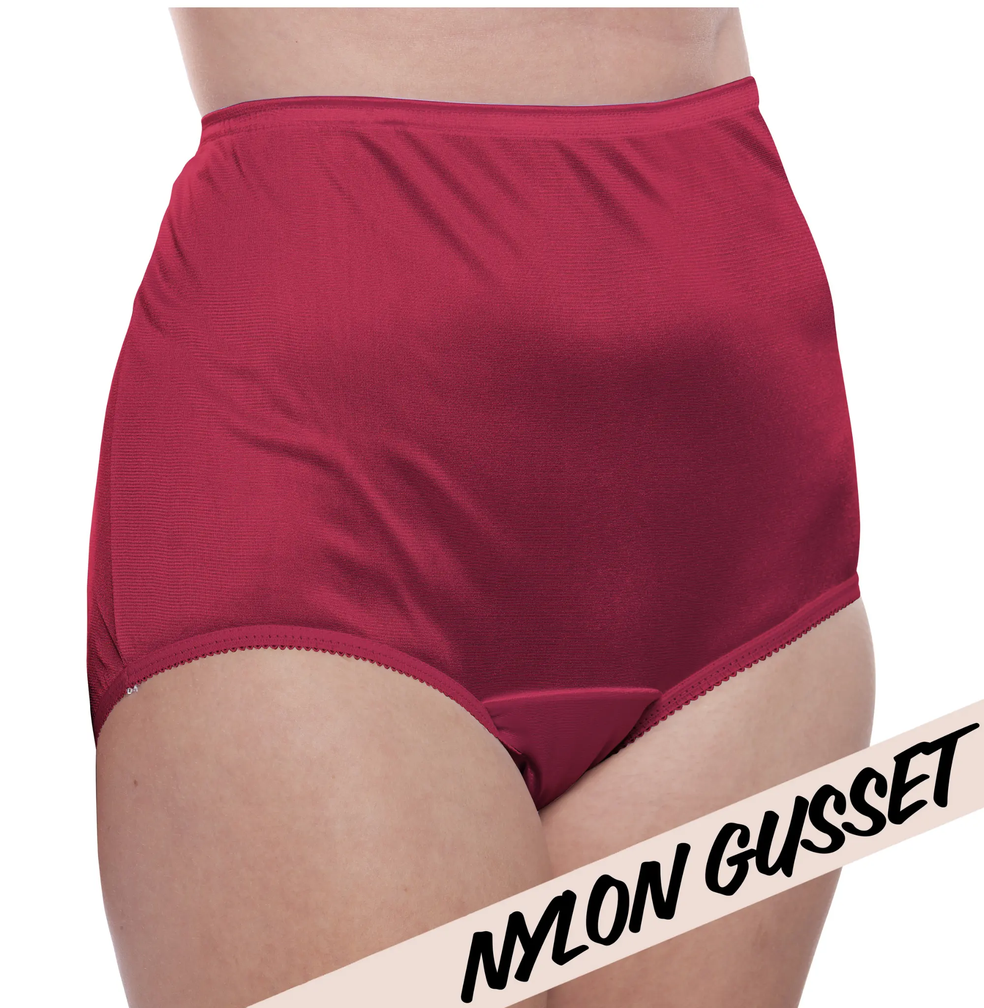 NYLON GUSSET Nylon Brief Panty (Style 331/Plain Jane) 4 Pack in Wine