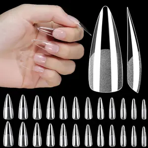 Long Pointed Fake Nails Kit For Nail Extension, 120pcs Clear Nail Tips Half Frosted False Nail Set, Press on Nail, Portable Finger Manicure Kit for Salon Home, DIY Nail Art Kit For Women & Girls
