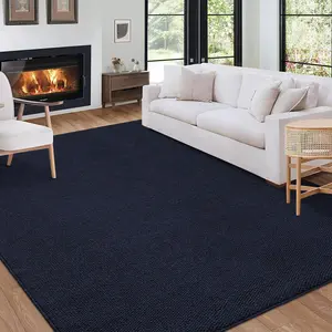 GARVEE 8x10 Area Rug Modern Solid Textured Rug Non Slip Backing Accent Carpet Classic Navy Rug Washable Bedroom Rugs Soft Low Pile Non Shedding Indoor Rugs for Living Room Nursery Playroom Dorm