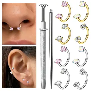 8PCS Horseshoe Septum Rings Lip Eyebrow Helix Daith Ear Piercing Jewelry Nose Ring Hoop for Women Men And 1pc Piercing Tool And 1pc Clamp Tool