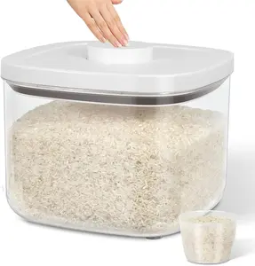 Large Airtight Food Container 5.28 Qt with Pop Up Lid & Measuring Cup, Ideal for 10 Lbs of Rice or 7 Lbs of Flour, Square Short Food Storage Bin for Kitchen Pantry and Drawer Organization