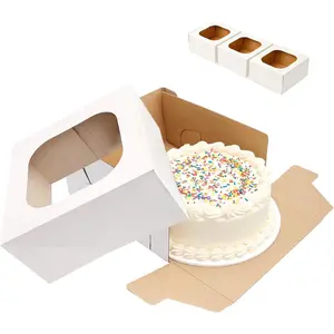 3 Pack Cake Boxes, 10x10x5 Inch White Bakery Boxes with Window, Disposable Cake Containers with  for Pastries, Cookies, Donuts, Pie, Wedding, Birthday Party, Mother's Day